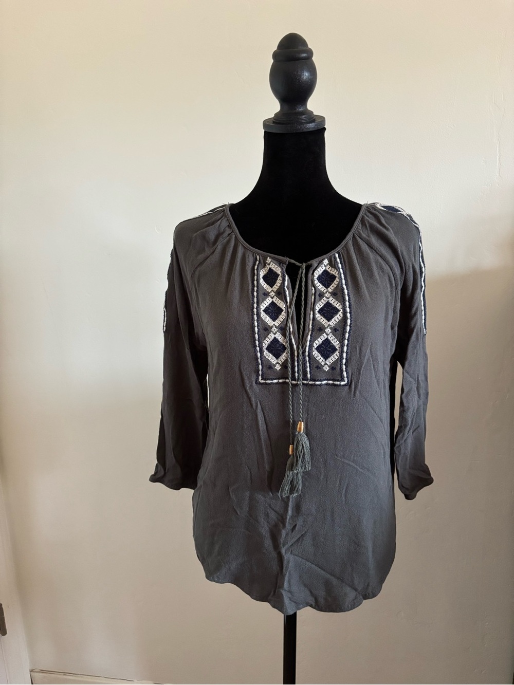Haute Monde Charcoal Gray Embroidered Tassel Tunic